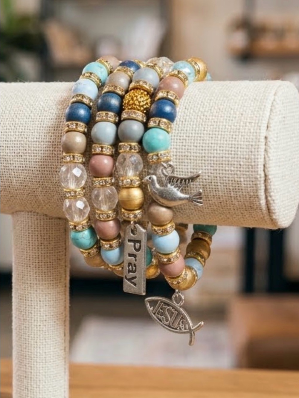 Multi-Color Beaded Prayer Wrap Bracelet Set